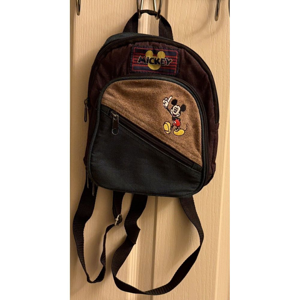 Retro Mickey Unlimited Purple, Green‎ & Suede Front Embroidered Backpack 10"x8"